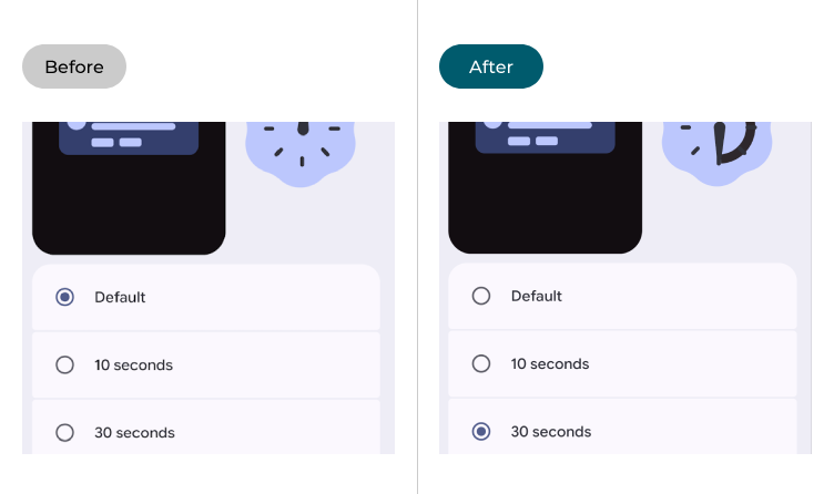 The Time to take action setting before and after adjustment